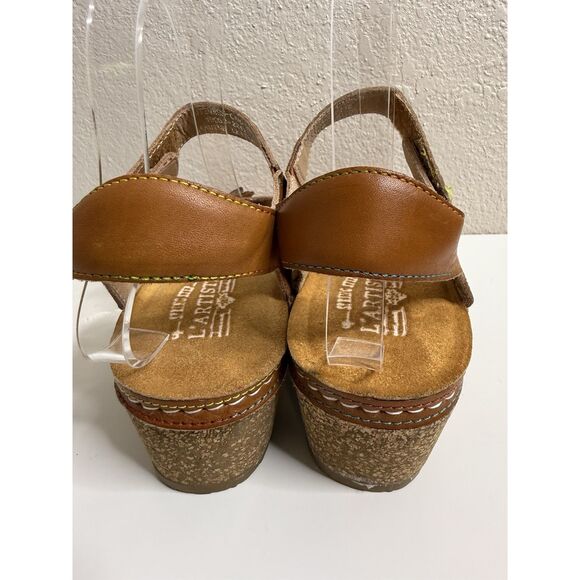 L'Artiste Spring Step Leather Wedge Rose Embossed Sandals Cuteness Two Pair 38 8 - Picture 4 of 16